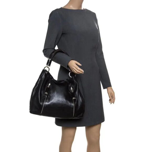 MICHAEL KORS SATCHEL HOBO SHOULDER BAG IN BLACK LEATHER - Picture 1 of 13